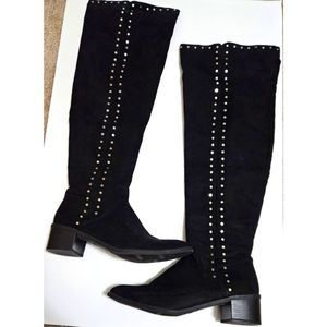 Women's Knee High Suede Studded Boots EUC Size 8.5 Low Heeled